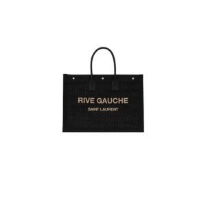 RIVE GAUCHE LARGE TOTE BAG IN EMBROIDERED RAFFIA AND LEATHER